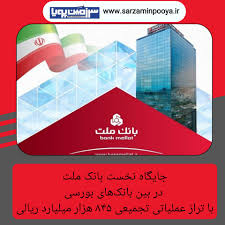 جایگاه نخست بانك ملت در بین بانك های بورسی با تراز عملیاتی تجمیعی 845 هزار میلیارد ریالی